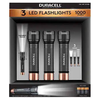 Duracell Hybrid LED Flashlight 1000 Lumens With Batteries - Pack of 3