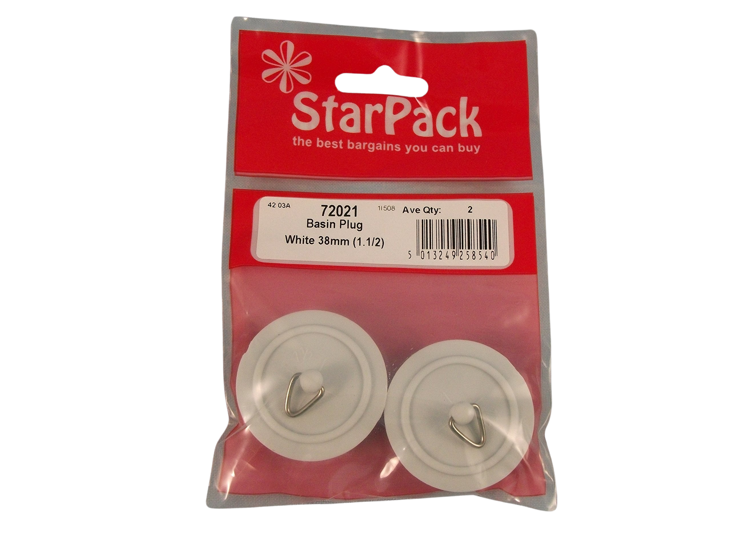 Starpack Basin Plug - White - 38mm Pack of 2