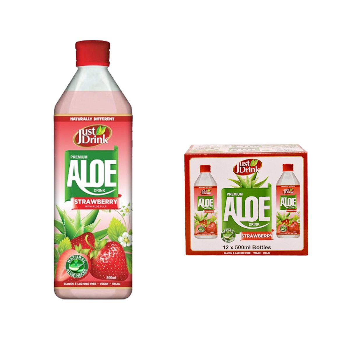 Just Drink Aloe Vera Strawberry - 500ml - Case of 12