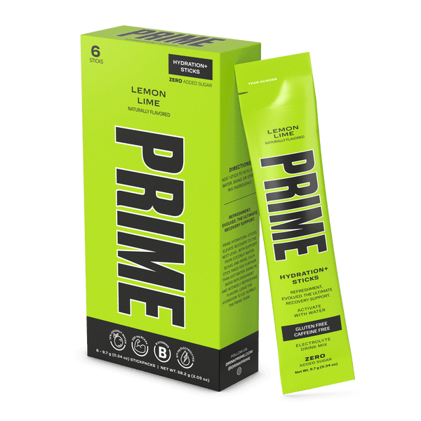 Prime Hydration Sticks Lemon Lime - 9.3g - Pack of 6 - Greens Essentials