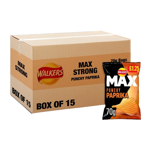Walkers Max Punchy Paprika Crisps - 70g Pack of 15