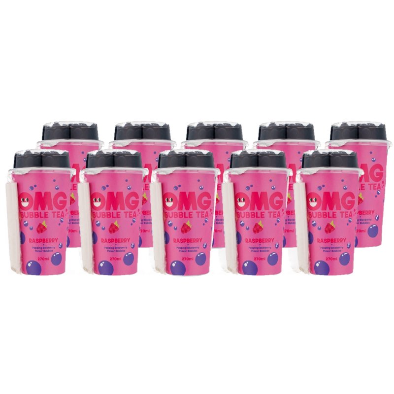 OMG Bubble Tea Raspberry Blueberry Cup 270ml - Pack of 10