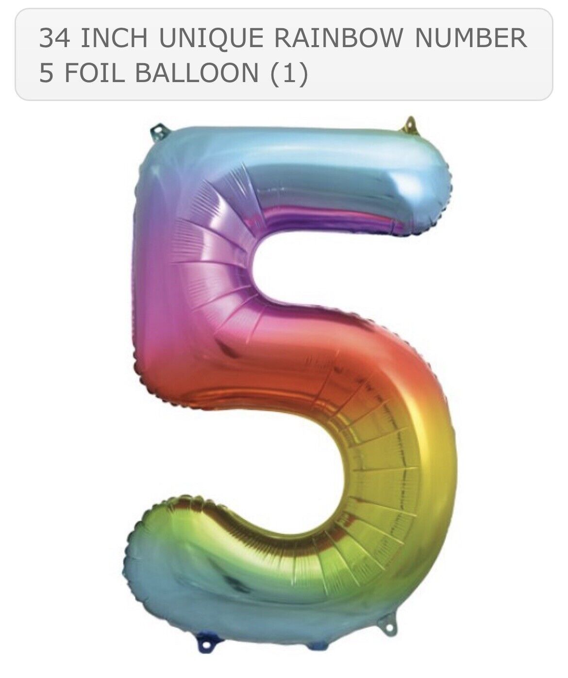 Rainbow Foil Helium Balloon Number 5 - 34"/ 86cm