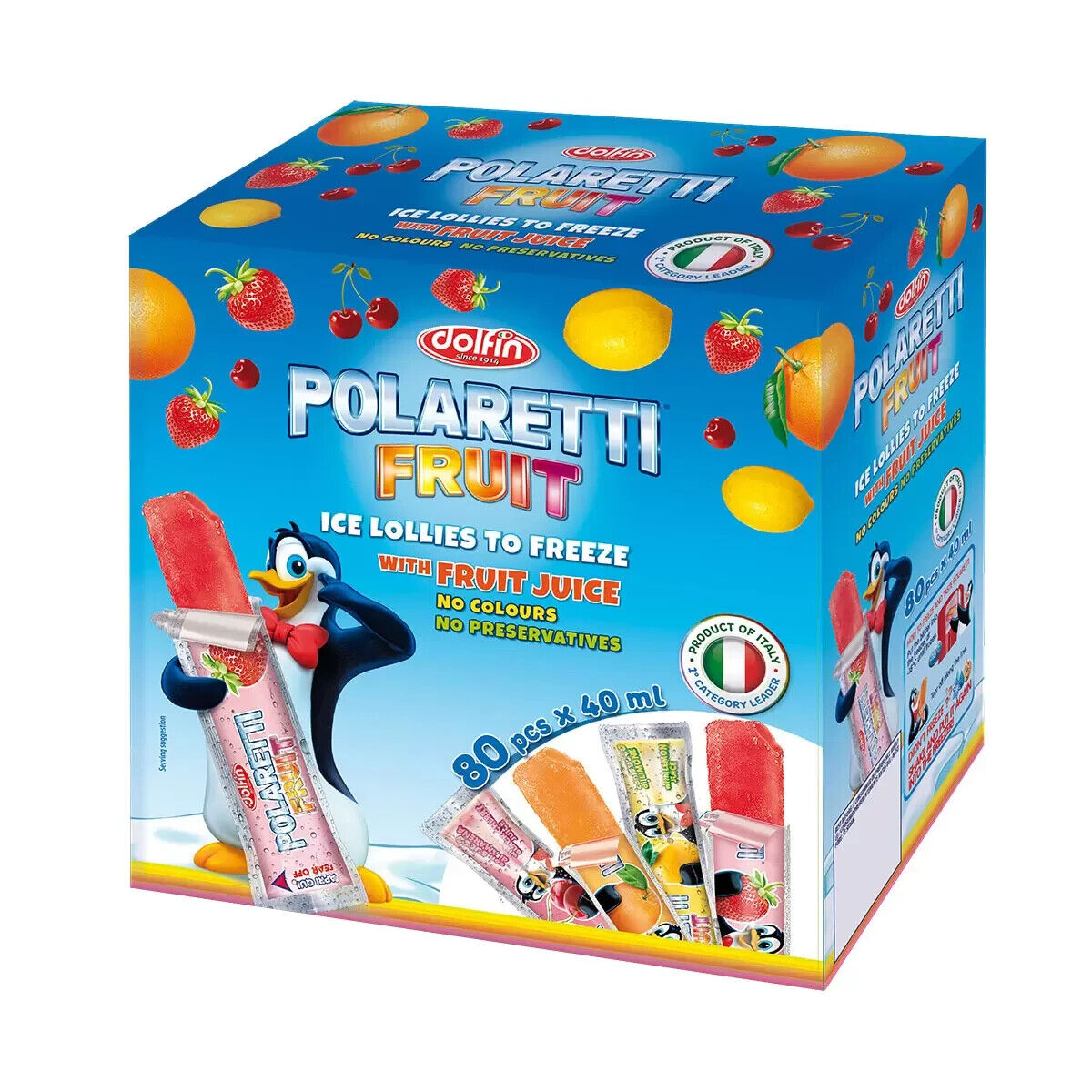 Dolfin Polaretti Real Fruit Juice Freezer Pops Ice Lollies Freeze - Pack of 80 x 40ml