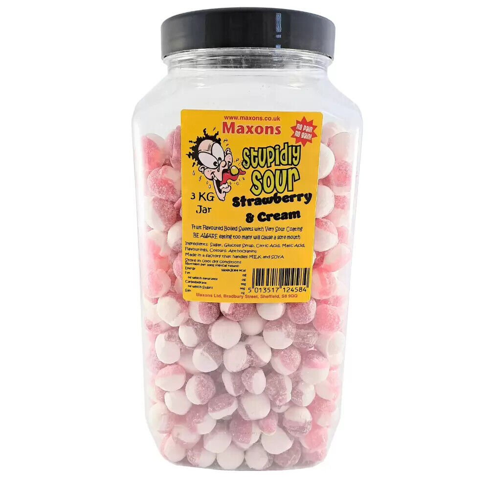Maxon's Stupidly Sour Strawberry And Cream Sweets Jar - 3kg