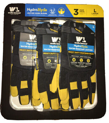 Wells Lamont HydraHyde Leather Work Gloves 3 Pairs - L
