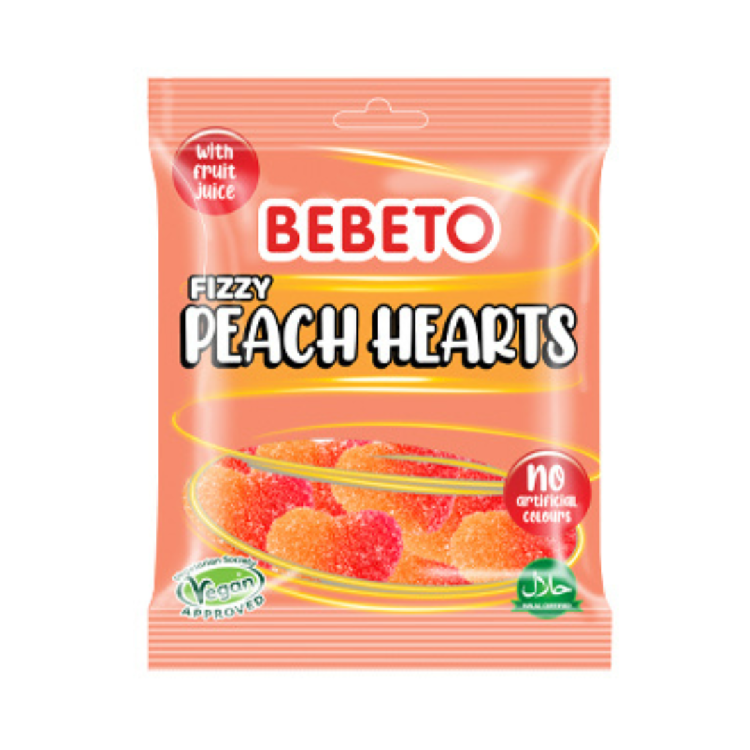 Bebeto Fizzy Peach Hearts - 150g