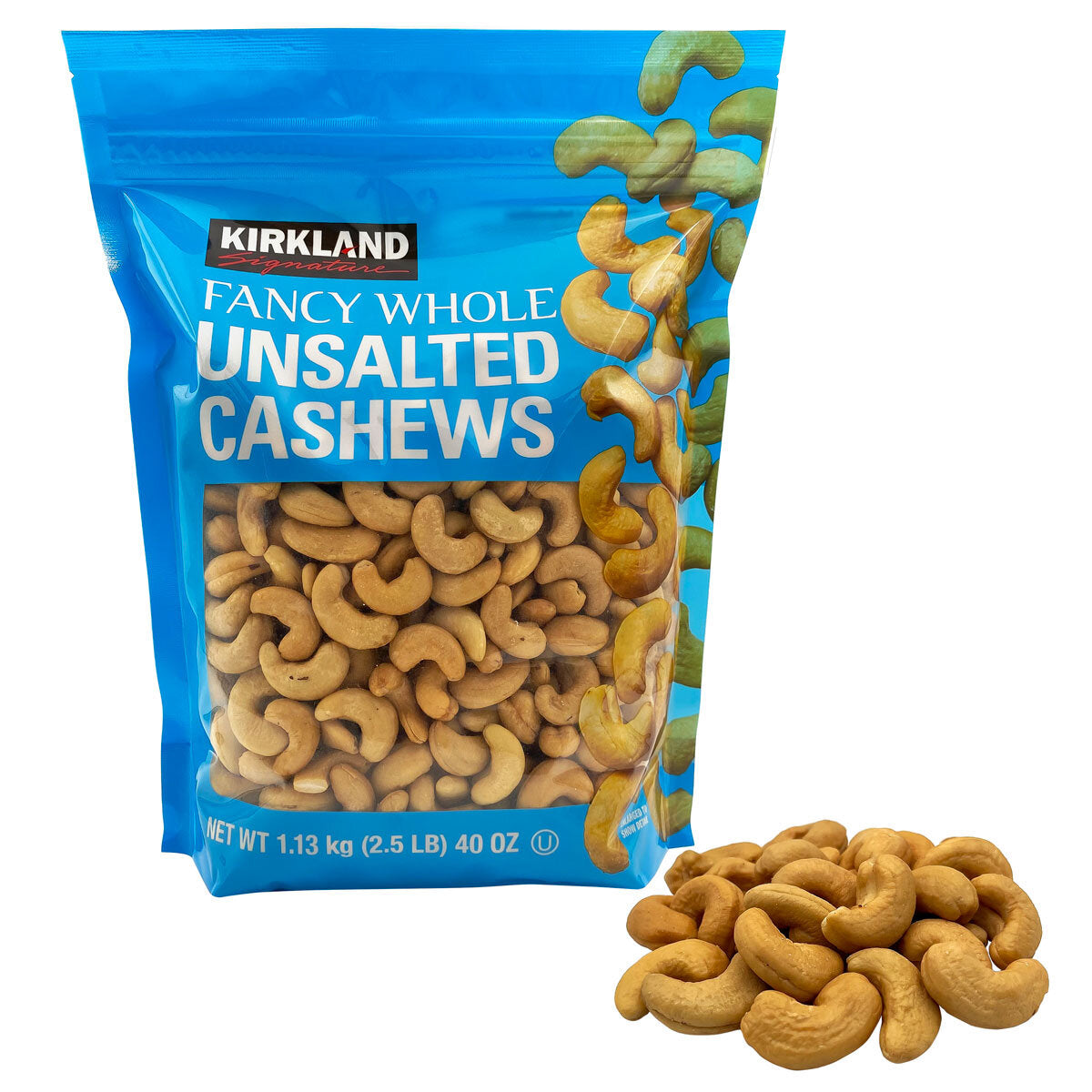 Kirkland Signature Unsalted & Roasted Cashews Bag - 1.13kg