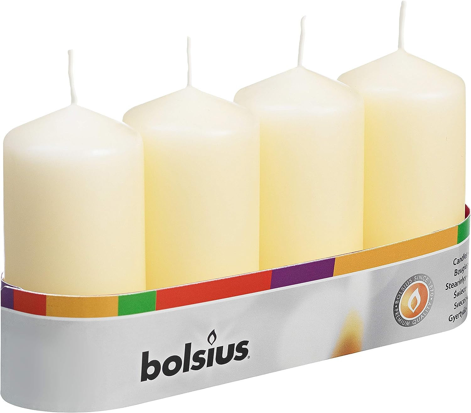 Bolsius Pillar Candles Ivory, 2 inch - Tray of 4