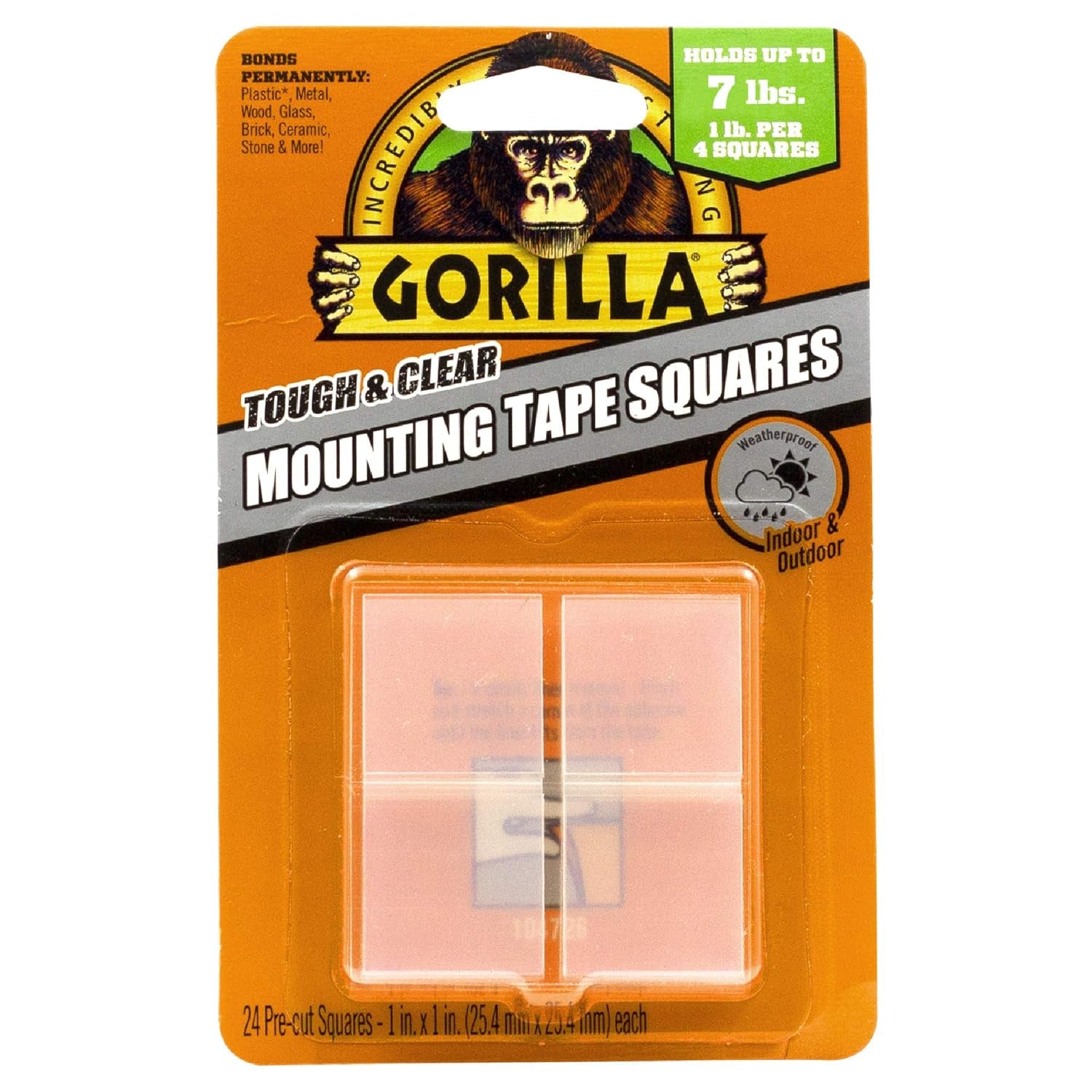 Gorilla Tough & Clear Double Sided Tape Squares, 24 1"  Squares - (Pack of 1)